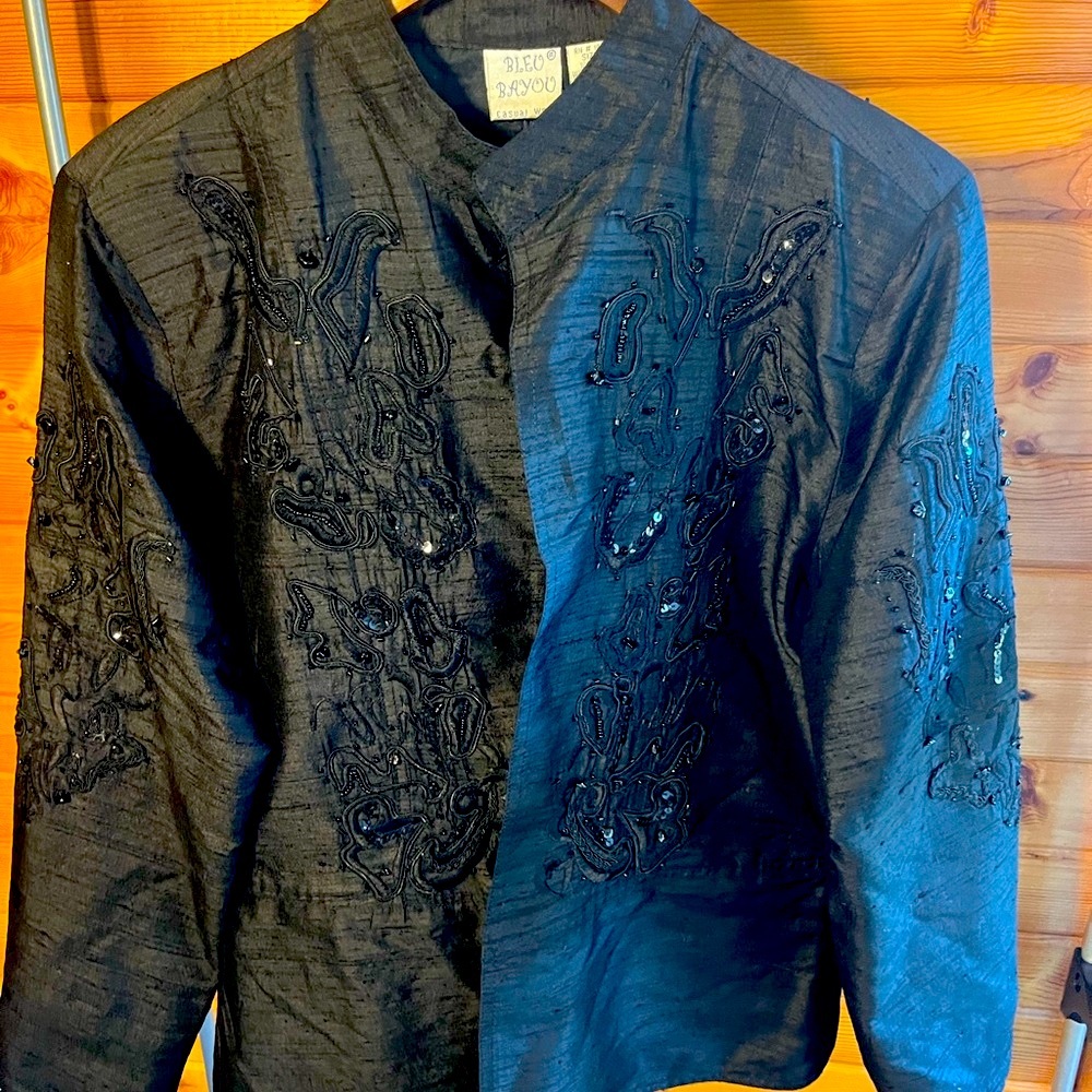 100% SILK Black Embroidered Blazer